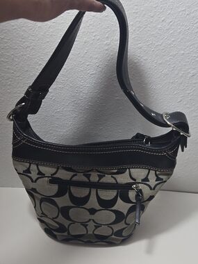 Coach Black and Khaki Signature Hobo Bag